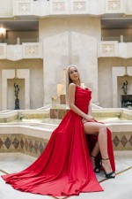 Satin Evening Dresses with Red Slits