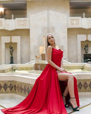 Satin Evening Dresses with Red Slits