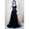 Black Low Cut Evening Dresses with Straps at the Waist