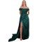 Emerald Off Shoulder Slit Satin Evening Dress