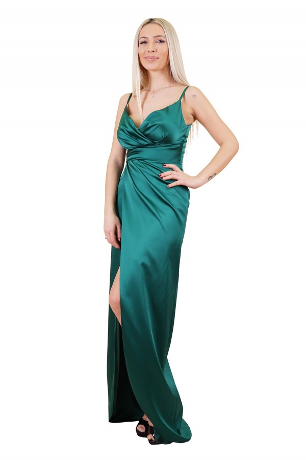 Emerald Rope Strap Satin Evening Dress