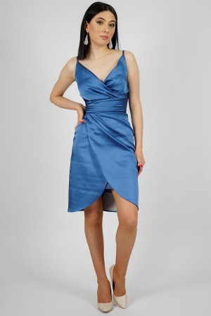 Indigo Blue Short Satin Evening Dresses