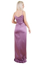 Lavender Rope Strap Satin Evening Dress