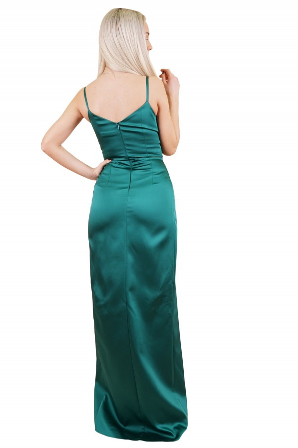 Emerald Rope Strap Satin Evening Dress