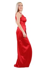 Red Rope Strap Satin Evening Dress
