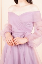 Lavender Balloon Sleeve Organized Fabric Evening Dresses
