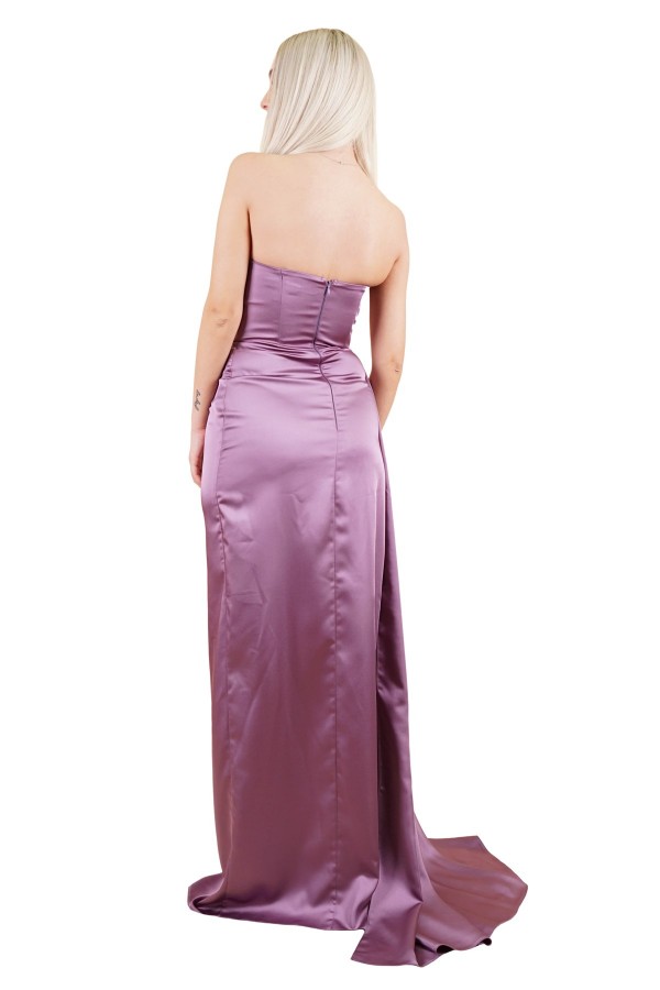Lavender Slit Satin Evening Dress