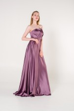 Lavender Deep Slit Satin Evening Dress
