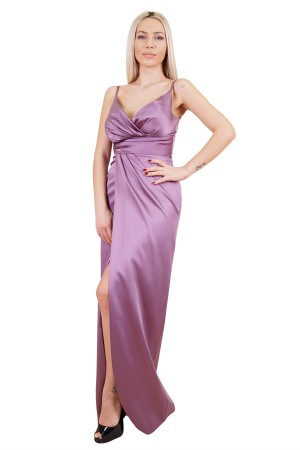 Lavender Rope Strap Satin Evening Dress