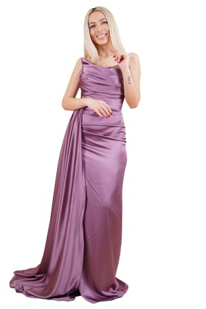 Lavender Slit Satin Evening Dress
