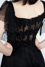 Black Handkerchief Sleeve Guipure Evening Dresses