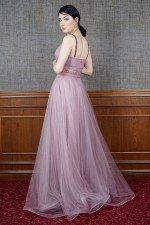 Powder Low Cut Evening Dresses with Straps at the Waist