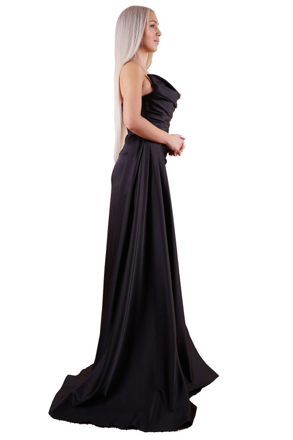 Black Slit Satin Evening Dress