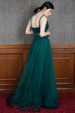 Green Low Cut Evening Dresses with Straps at the Waist