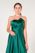 Emerald Deep Slit Satin Evening Dress